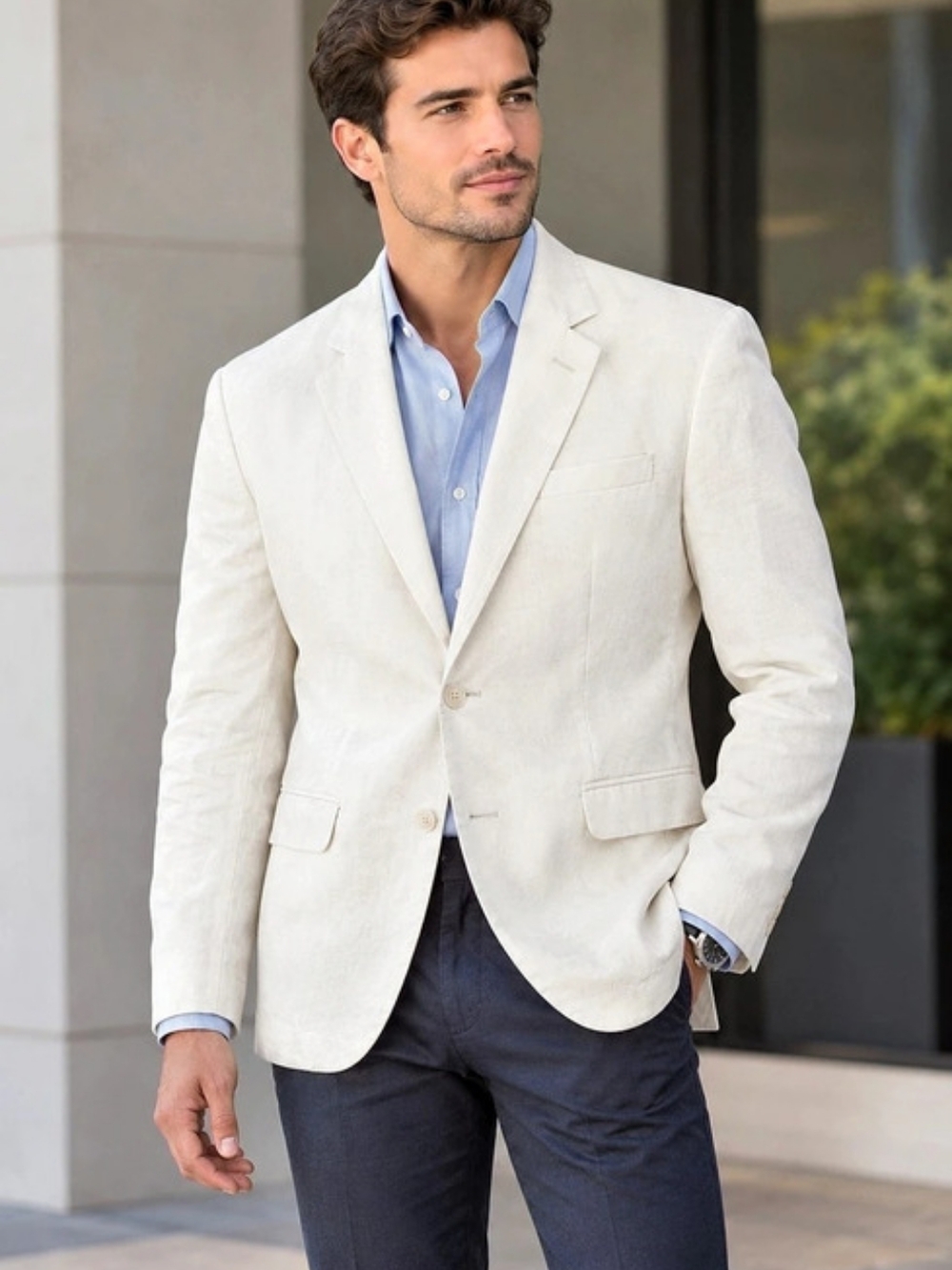 Calvin Klein Men's Yard Dyed End-on-End Check Blazer Off-White Size 20
